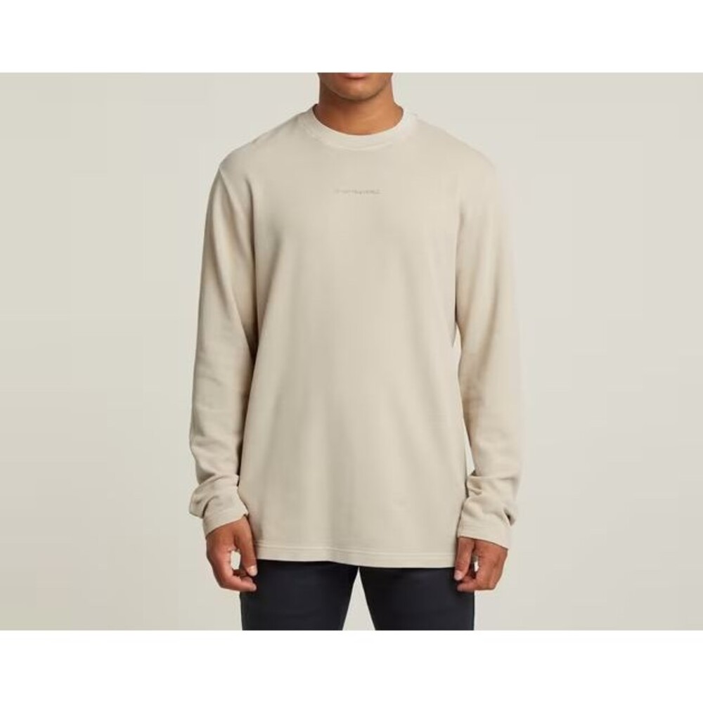 G STAR RAW Shirt Mens Large Cream Pullover Crew Waffle Honeycomb Logo TWEETER